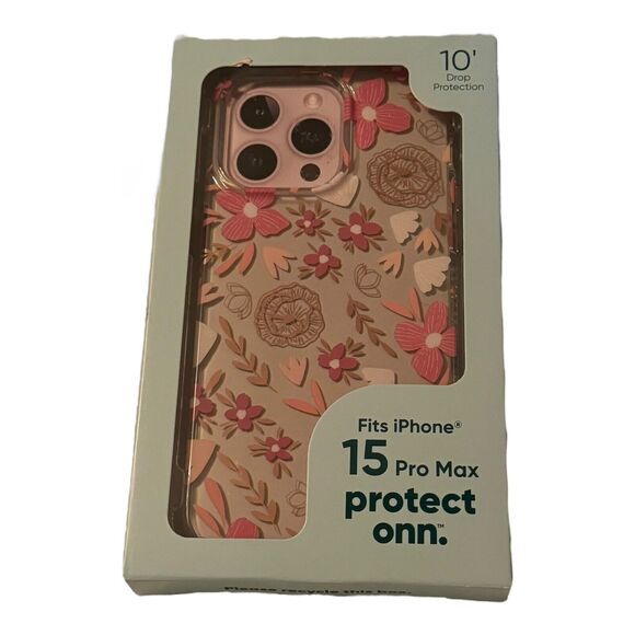 onn. Protect Pretty Pink Flowers Phone Case for iPhone 15 Pro Max NEW IN BOX - Picture 1 of 2